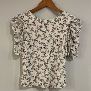 Abercrombie & Fitch Floral Print Short Sleeve Blouse With Keyhole Back
